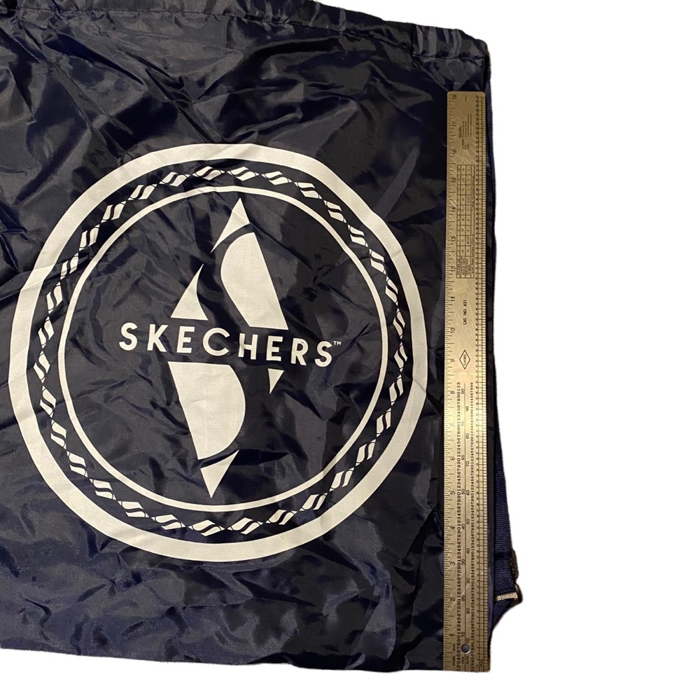 Skechers Backpack Bag Blue White Drawstring Rucksack Tote Shopping Grocery - Picture 2 of 7